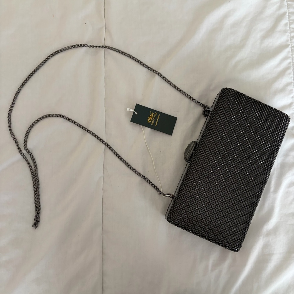 NWT Dexmay black silver sparkly clutch crossbody